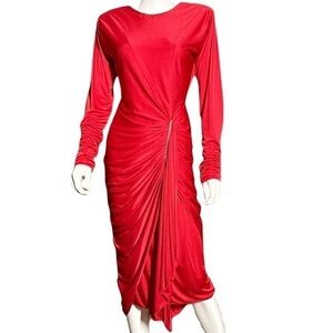 Night Moves NY Vintage cocktail dress ruched with rhinestones red bodycon